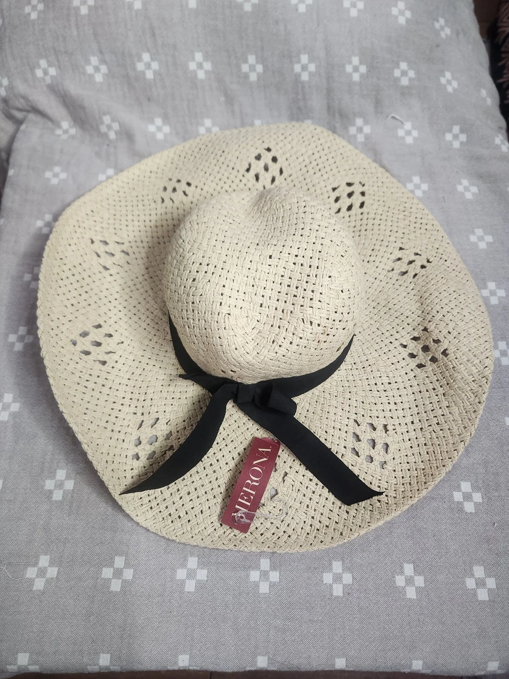 Merona wide-brim straw floppy sun hat weave floppy tan sun hat Nwt